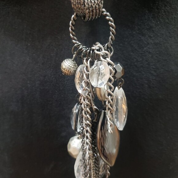 New York Womens Fashion Silver Tone Chain Clear Rhinestones Beads Long Necklace - Picture 3 of 7